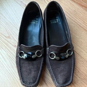 Stuart Weitzman Women’s Dark Brown Suede Loafers Horsebit Gem Crystal Size 7.5